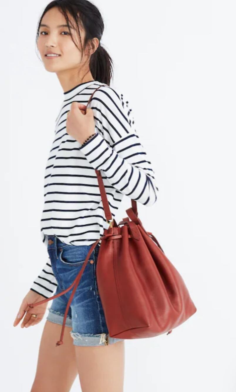 Madewell Caramel Brown Leather Drawstring Transport Tote Crossbody Shoulder Bag